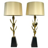 PAIR AMERICAN MID CENTURY BRASS PETAL LAMPS