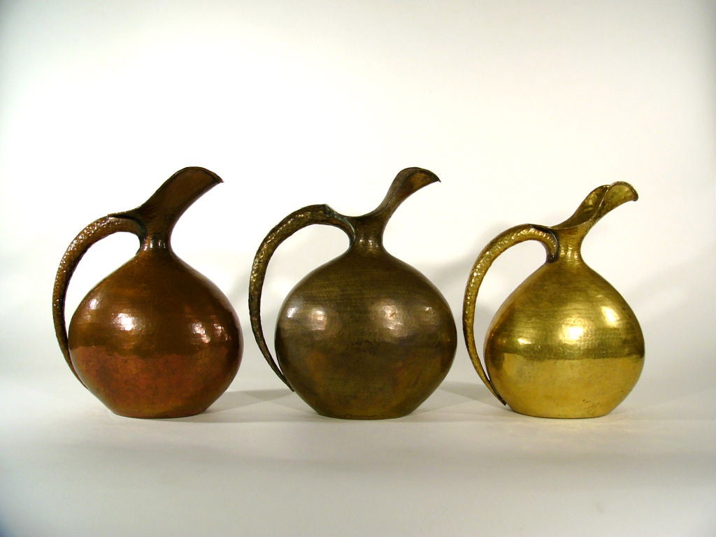 Mid-20th Century ITALIAN MID CENTURY HAMMERED BRASS PITCHER by Egidio Casagrande