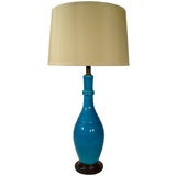 MID CENTURY BLUE CRACKLED GLAZE POTTERY LAMP atributed to Marbro