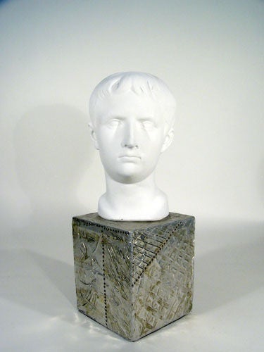 MID CENTURY PLASTER BUST ON ALUMINUM STAND by Pedro Zoleda
