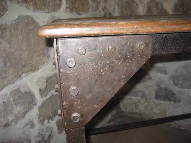 Belgian Vintage Wooden Side Table with Metal Base, Belgium, c. 1920 For Sale