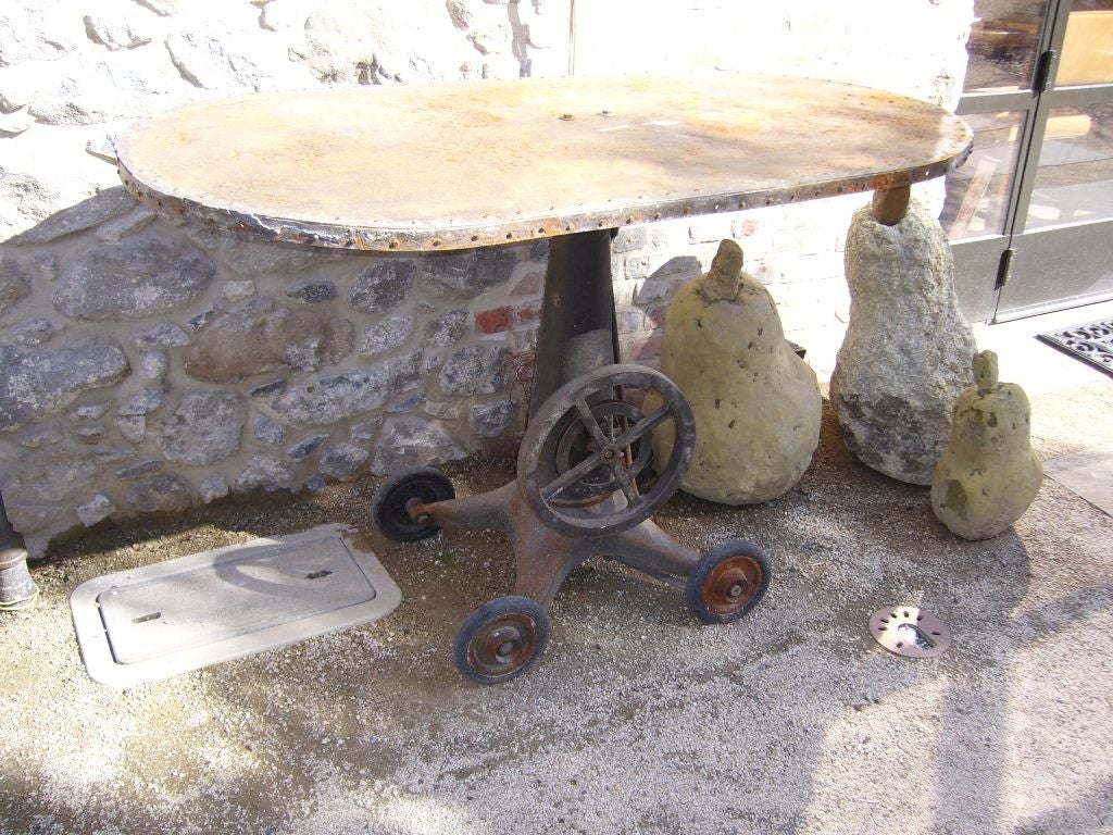 French Oval Riveted Iron Table For Sale