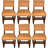Set of Six Walnut Dining Chairs with Turned Legs
