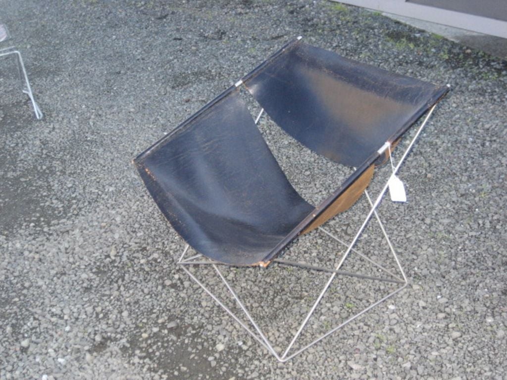 Pair of Pierre Paulin Leather and Tubular Metal Chairs In Fair Condition In Napa, CA