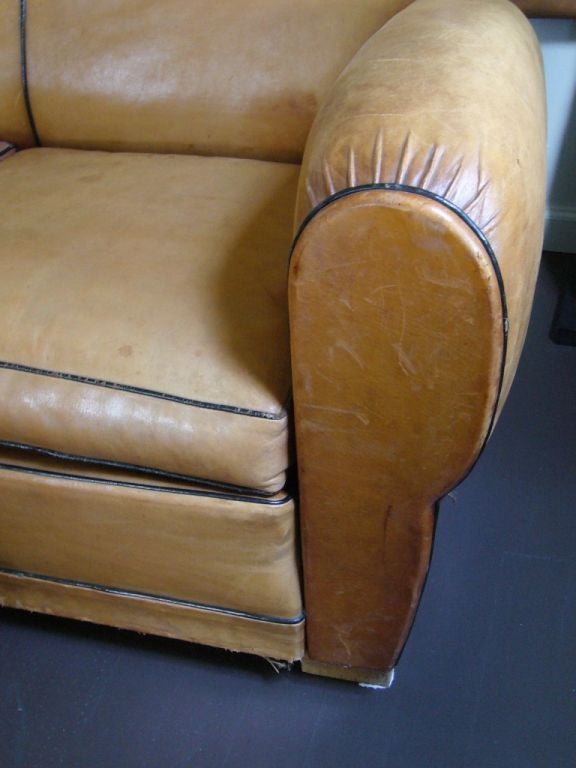 Mid-20th Century Art Deco Leather Sofa For Sale