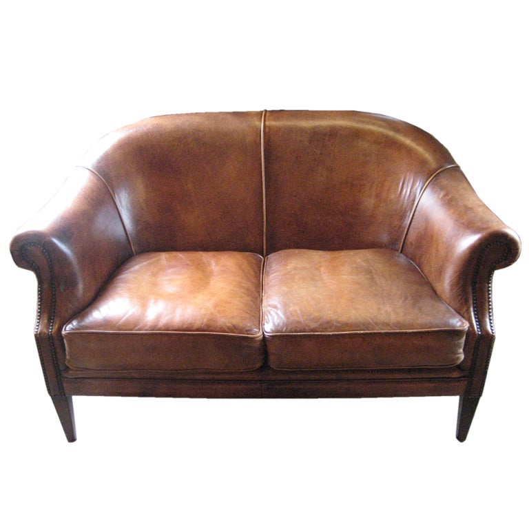  Vintage  Leather Love Seat  at 1stdibs