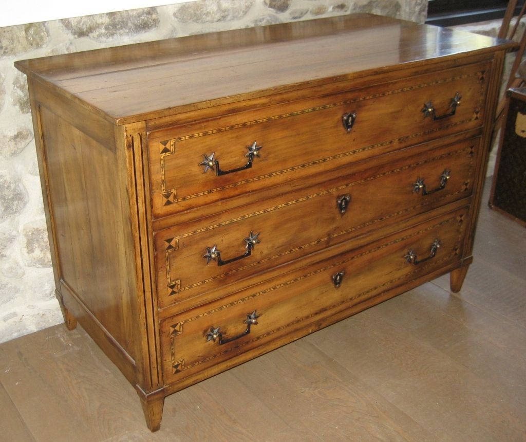 Three-Drawer Walnut Directoire Style Commode, c. 1920s In Excellent Condition For Sale In Napa, CA