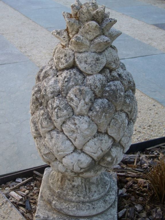 Vintage stone pineapple finial sculpture. Carved stone with beautiful patina.
 