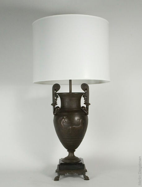 Unknown Pair of Patinated Bronze Neoclassical Lamps