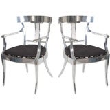Pair of Polished Aluminum Neoclassical Style Armchairs