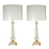 Pair of Large Rock Crystal and Dore Lamps