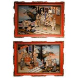 Pair of Chinese Reverse on Glass Export Paintings