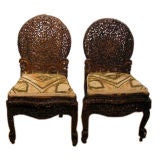 Antique A Pair of Mirror Image Anglo Indian Carved Chairs
