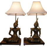 A Pair of Thai or Bali Full Figure Lamps