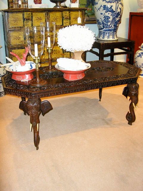 20th Century Carved Rosewood Anglo Indian Elephant Table