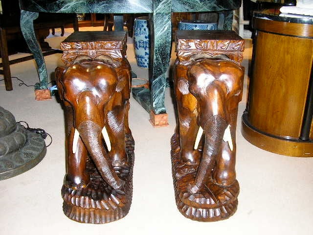 Indian Pair of Carved Teak Elephant Tables