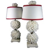 Pair Of Real and Natural White Finger Coral Table Lamps