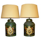 Antique A Pair of Chinese Tea Canisters Converted to Lamps