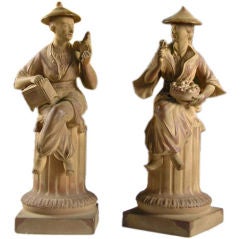 Pair of Terra Cotta Glazed Porcelain Chinoiserie Figures