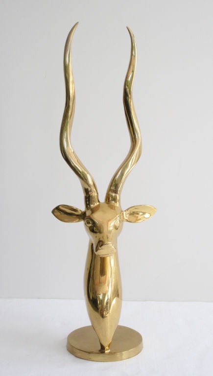 Large polished brass gazelle head sculpture, 1960's.