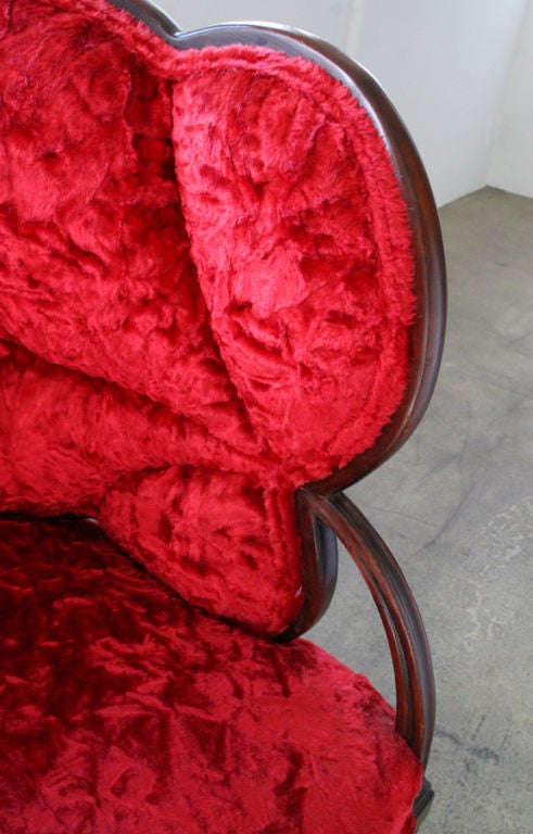 Pair of French Art Deco Mahogany Velvet Leaf Back Boudoir Chairs For Sale 2