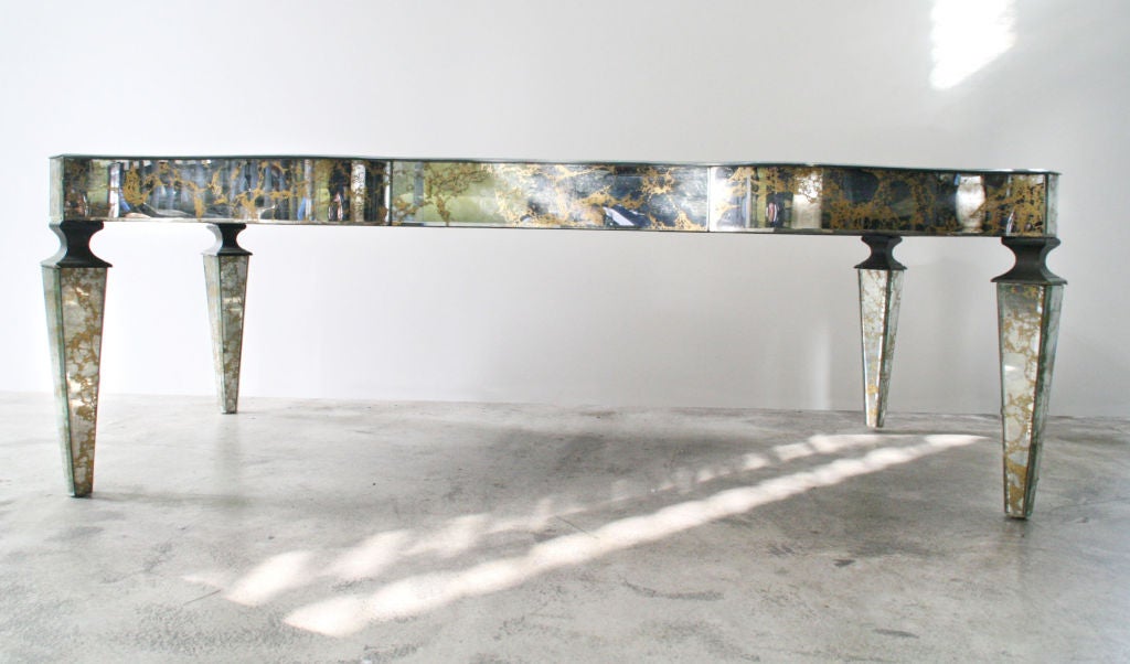 Wood Art Deco Mirrored Coffee Table in the Style of Serge Roche For Sale