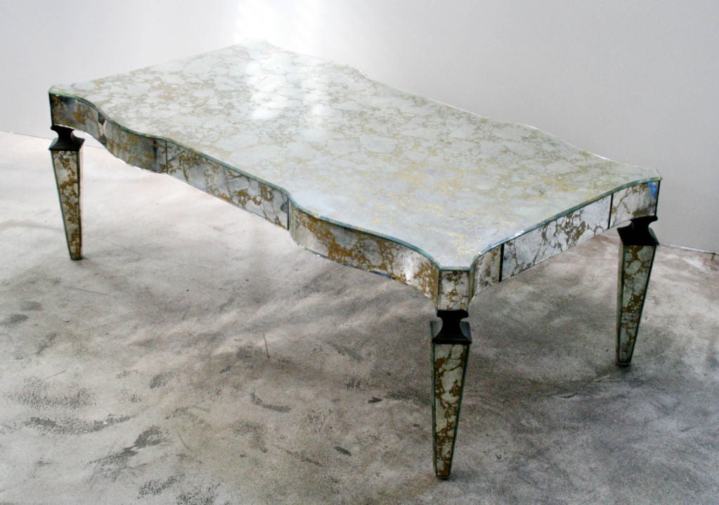 French Art Deco Mirrored Coffee Table in the Style of Serge Roche For Sale