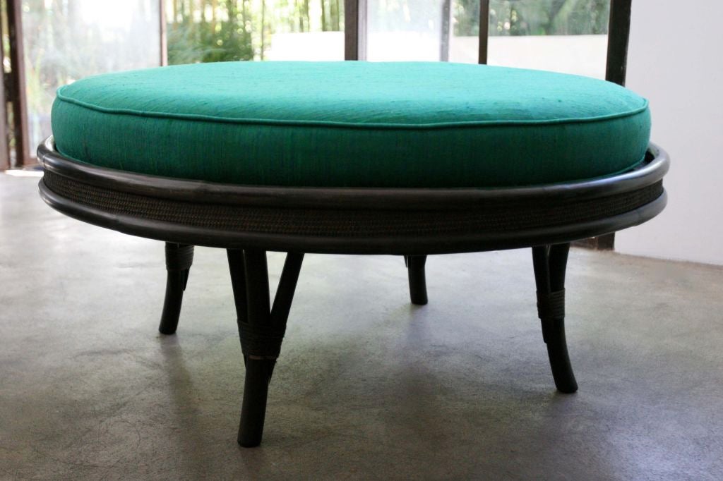 American Large 1950's Bamboo Swivel Ottoman / Coffee Table For Sale