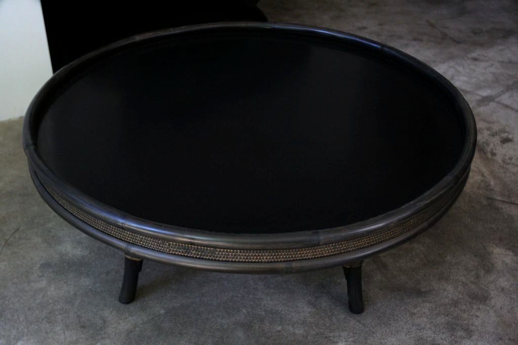 Large 1950's Bamboo Swivel Ottoman / Coffee Table For Sale 1