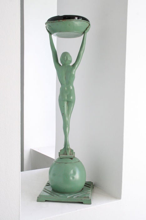 20th Century Tall Art Deco Frankart Nude Woman Standing Ash Stand For Sale