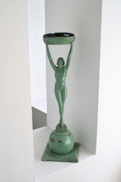 American Tall Art Deco Frankart Nude Woman Standing Ash Stand For Sale