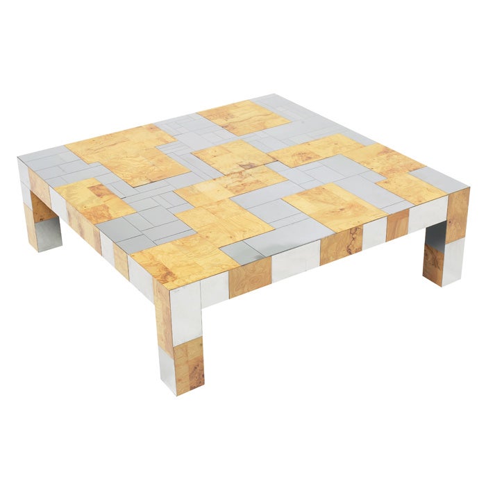 Paul Evans Large "Cityscape" Chrome & Burl Coffee Table For Sale