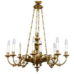 Beautiful Biedermeier Gilt Limewood Eight-Arm Chandelier