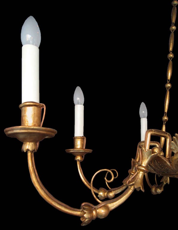 Beautiful Biedermeier Gilt Limewood Eight-Arm Chandelier In Excellent Condition For Sale In Chicago, IL