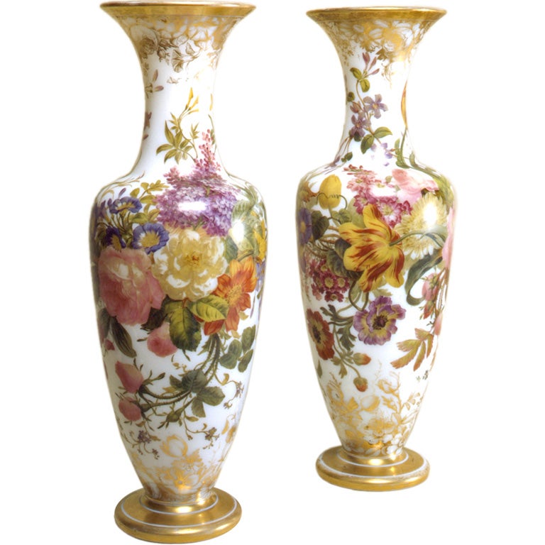 A Pair of Baccarat Opaline Crystal Vases