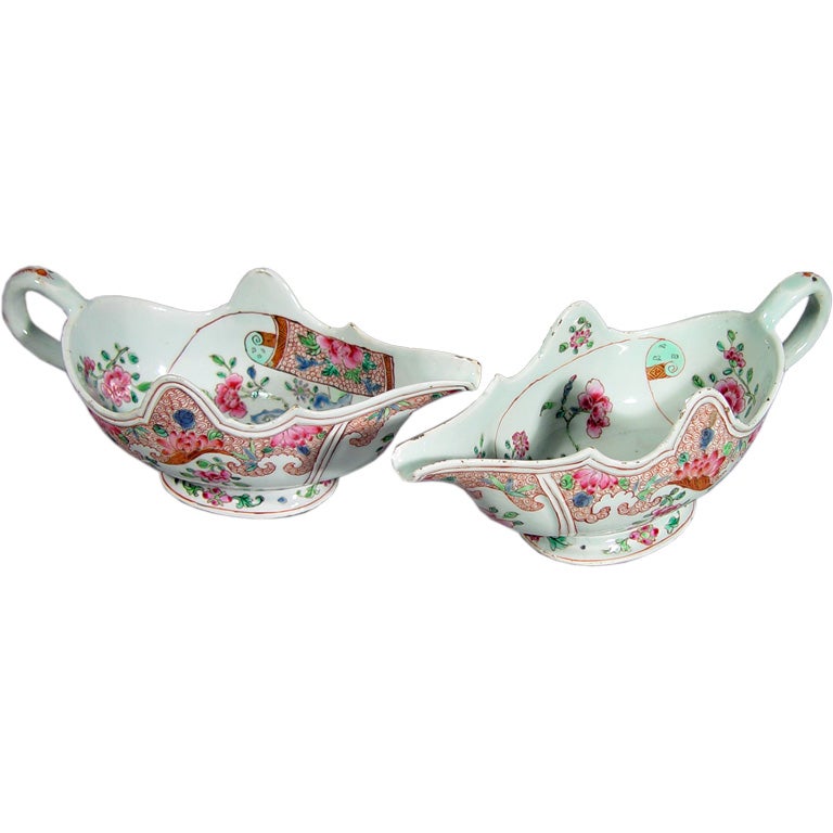 A Pair of Chinese Export Porcelain Famille Rose Sauce Boats