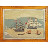 Antique A Fine Sailor's Woolie Picture  with Multiple Ships & Figures.