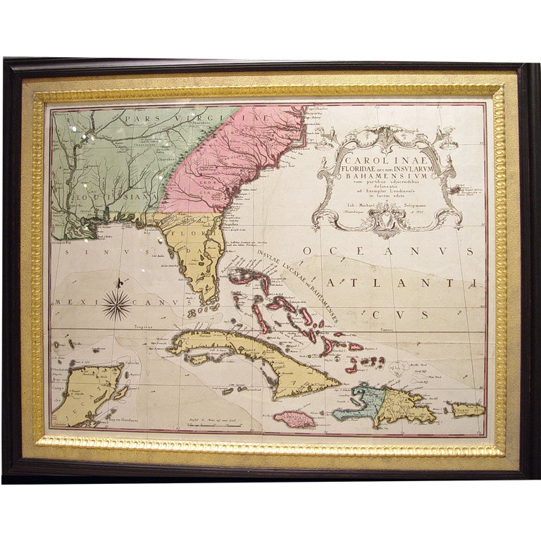 An Early Map of Florida and the Carolinas by Seligmann