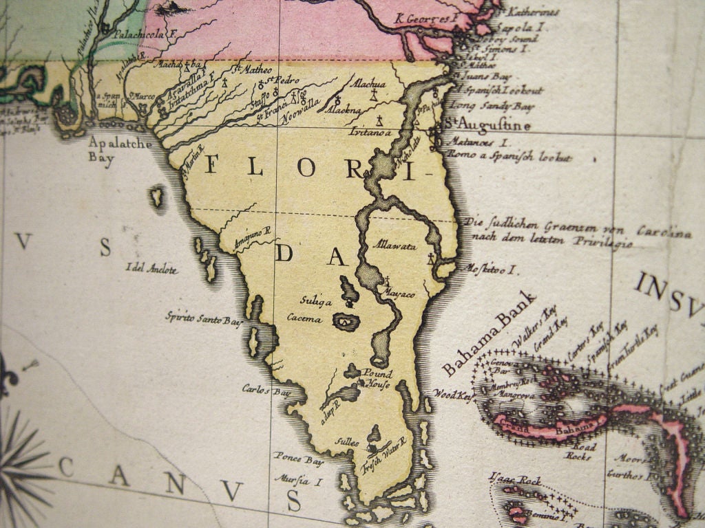 German An Early Map of Florida and the Carolinas by Seligmann