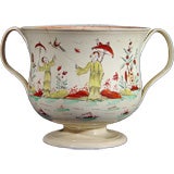 A Large English Creamware Polychrome Chinoiserie Loving Cup