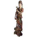 Large Chinese Polychrome Wood Figure of Guan Yin