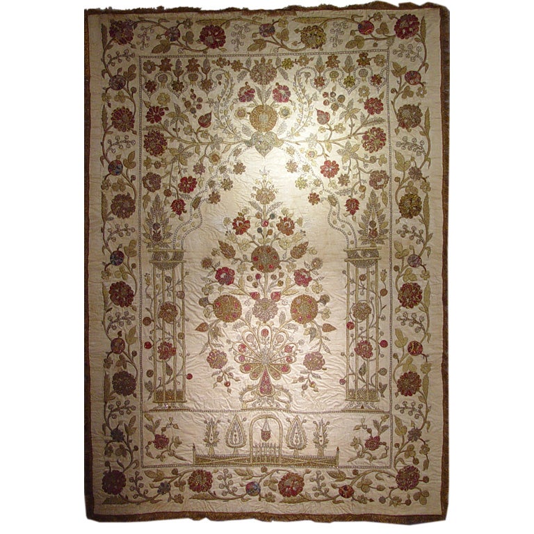 Ottoman Large Silkwork Textile Botanical Embroidery Hanging