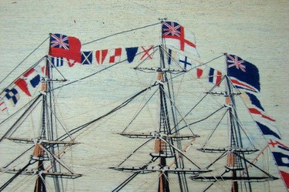 A Large British Sailor's Woolwork Picture-Woolie- of a Fully Dre