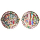 A Pair of Chinese Export Rose Medallion Hot Water Plates