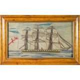 A Small English Sailor's Woolwork Picture of a Ship