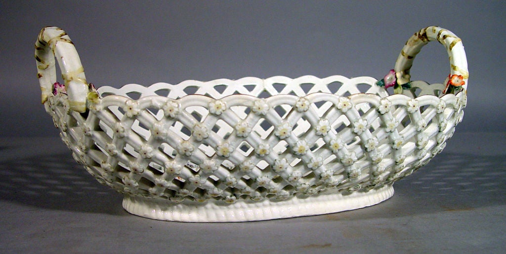 18th Century and Earlier A Chelsea Porcelain Reticulated Oval Basket