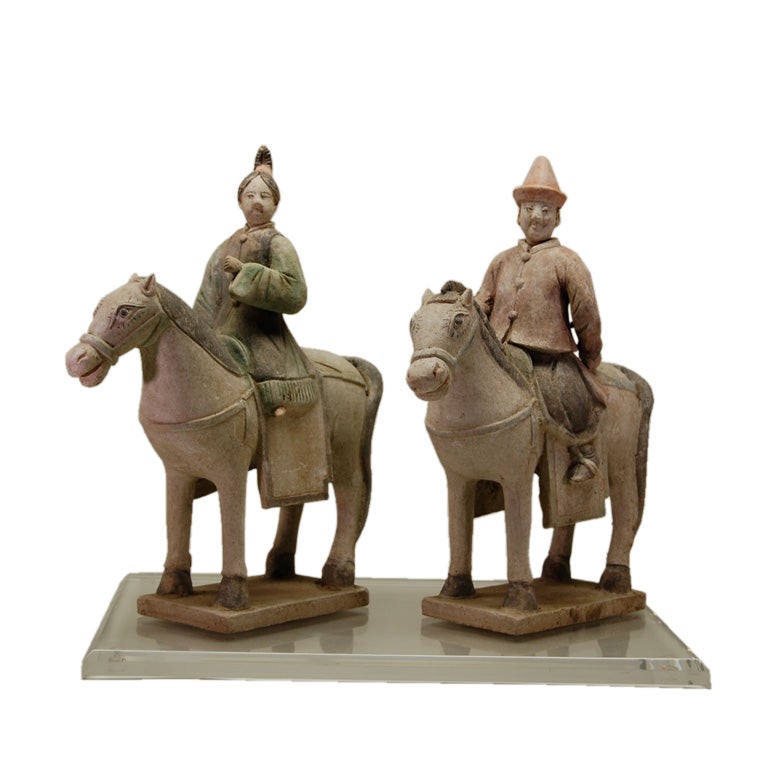Pair of  mounted Ming Dynasty figures For Sale