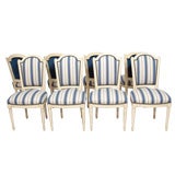 A Set of Eight Louis XVI Style Dining Chairs in Branca Stripe