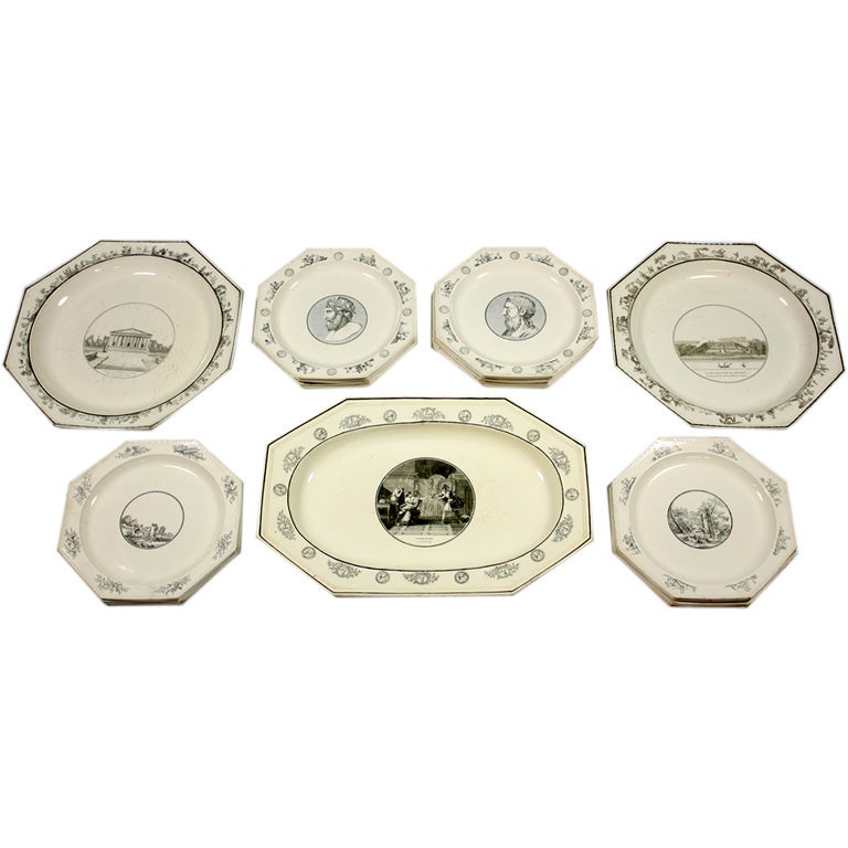 A Set of 19th Century Black and White Creil Faience Dishes