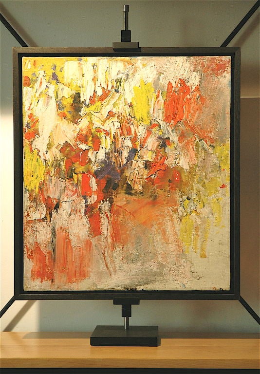 Abstract Oil Painting on Linen<br />
Artist signed in verso: Wheeler<br />
In the manner of Joan Mitchell<br />
17.5”w 19.5”ht; image: 16”w 18”ht
